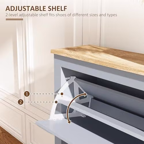 HOMCOM Modern Narrow Shoe Cabinet with Tilting Compartments and Drawers, Grey – 3