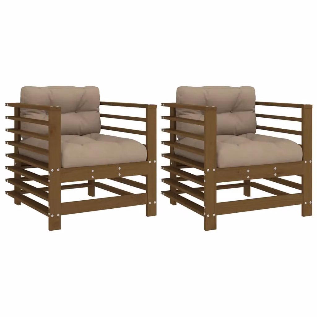 Berkfield Home Set of 2 Rustic Garden Chairs with Cushions in Brown Solid Pine Wood – 2