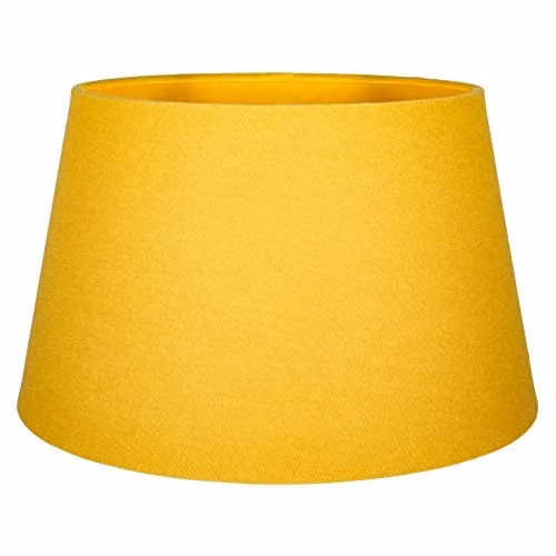 Happy Homewares Traditional Mustard Yellow and White Linen Fabric Drum Lampshade, Diameter: 30 cm
