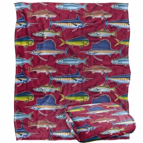 JQ Licensing Saltfish Fishing Pattern Super Soft Fleece Throw Blanket, White, W/D/H: 152 x 127 cm – 1