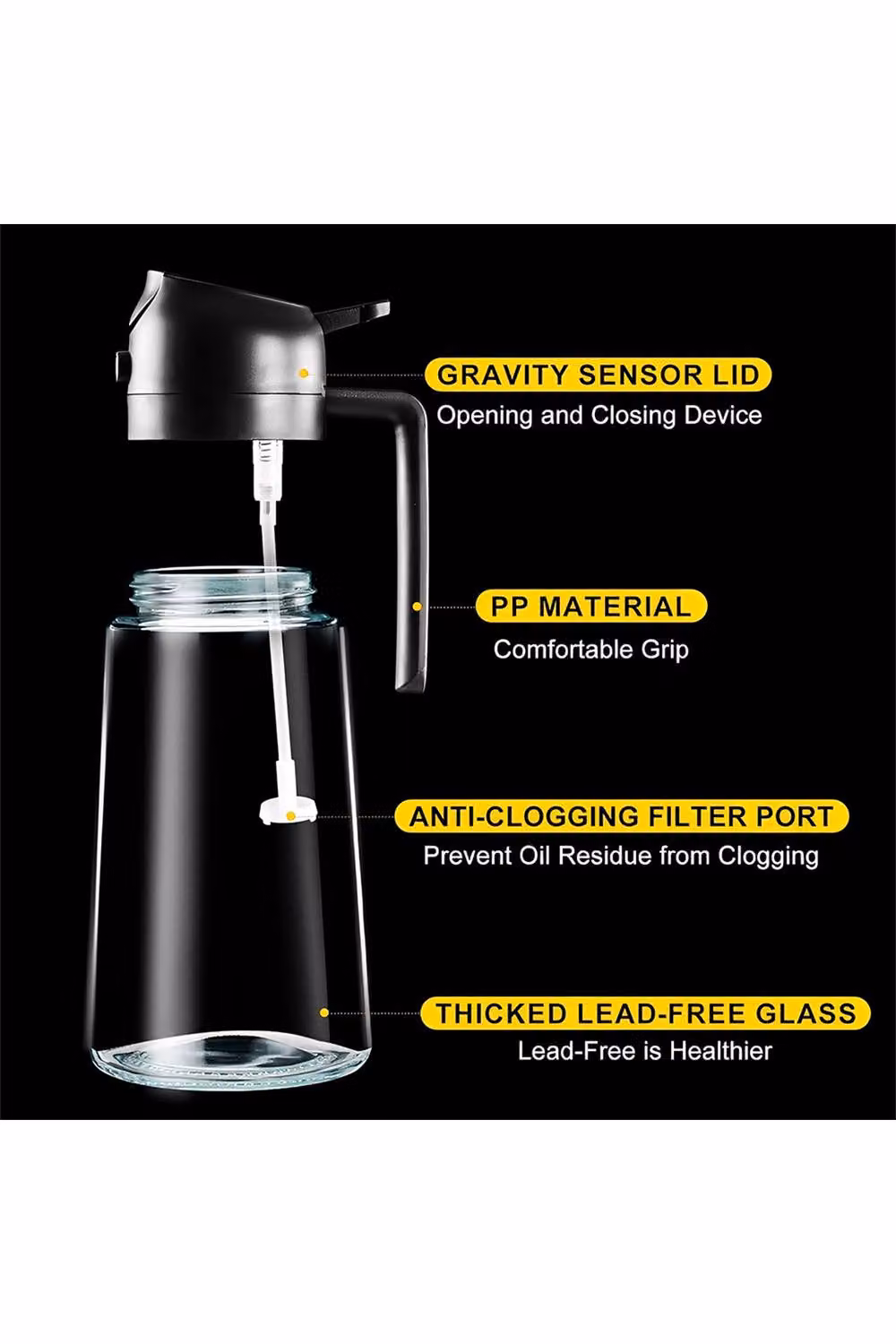 Living and Home Premium Glass Oil Sprayer and Dispenser, Black, 600ml – 3