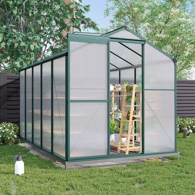 Breeins Aluminium Frame Greenhouse with Polycarbonate Window and Base, Green and Clear, W: 313 cm, H: 190 cm