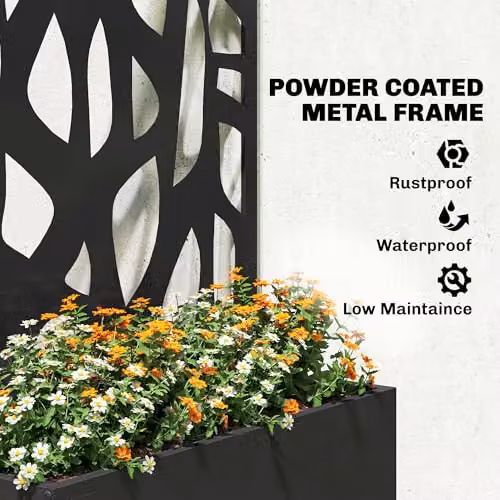 Outsunny Metal Raised Garden Bed with Trellis and Privacy Screen in Black, W/D/H: 61 x 23 x 113 cm – 4