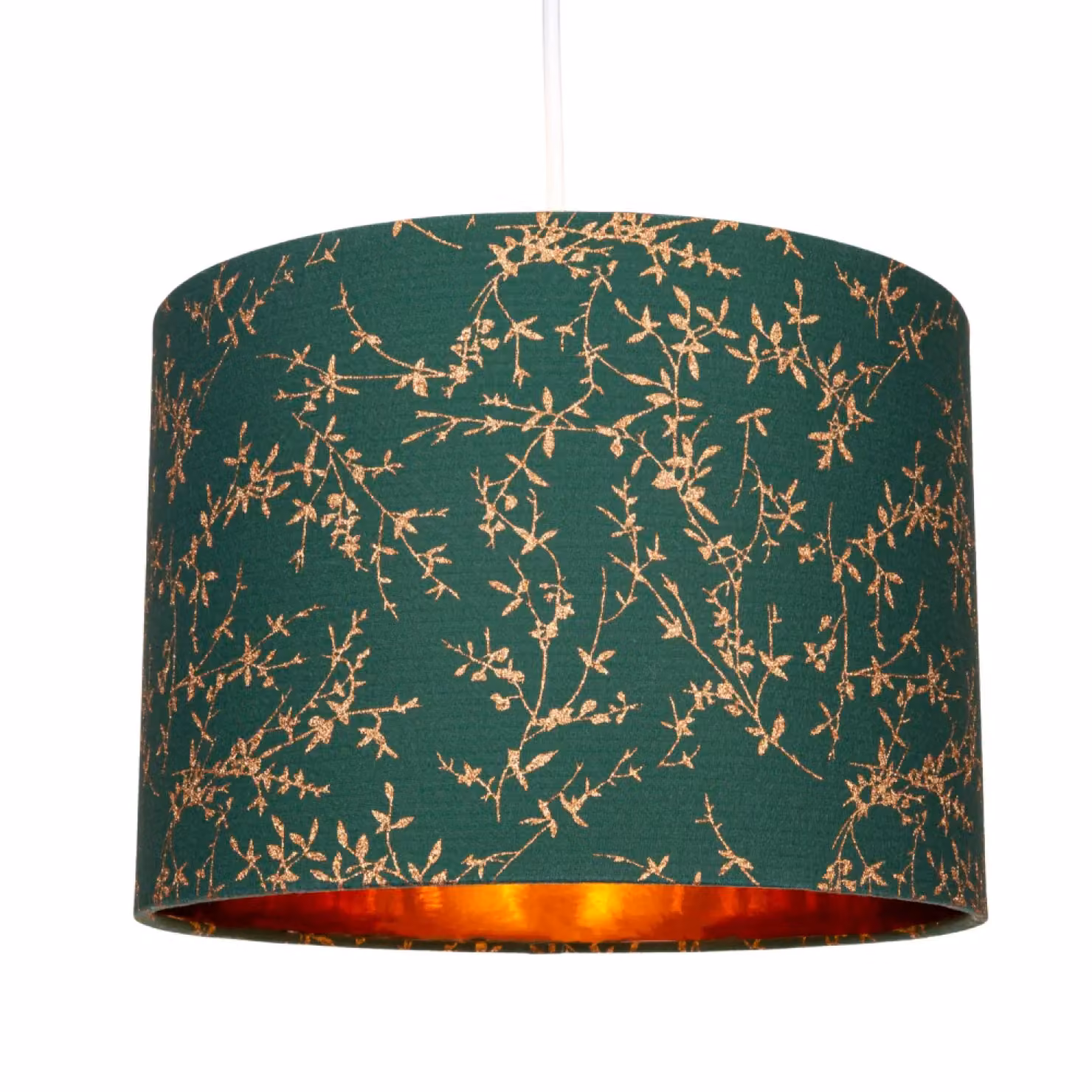 Happy Homewares Modern Round Fabric Lamp Shade with Gold Floral Decoration in Dark Green, Diameter: 30.48 cm – 2