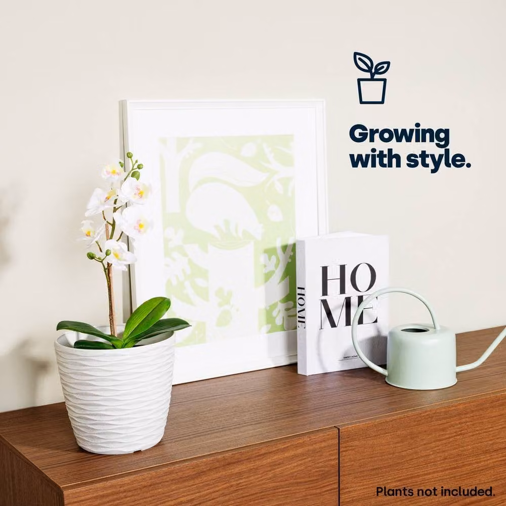 LIVIVO White Wave Design Plastic Plant Pot and Planter for Indoor and Ornamental Plants, 18 cm – 2