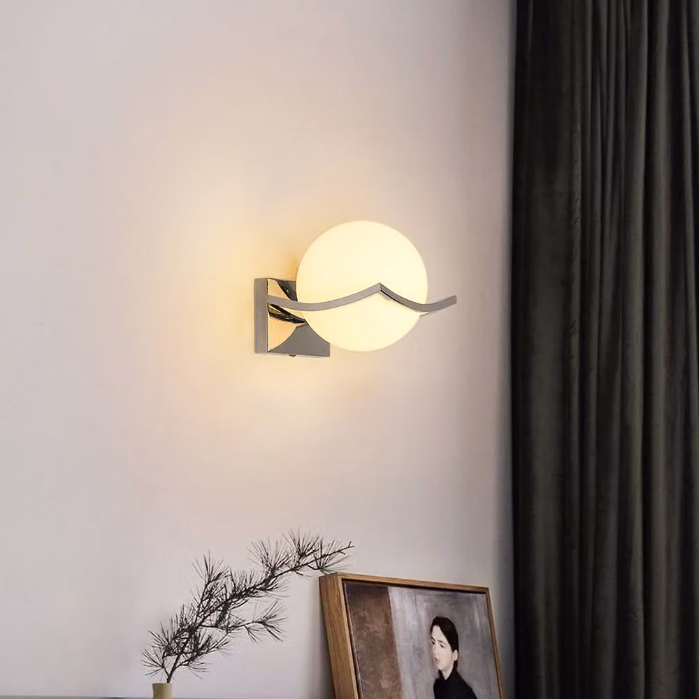 Pheashine Creative Round Wall Lamp with White Glass Globe and E27 Socket, Diameter: 15 cm – 2