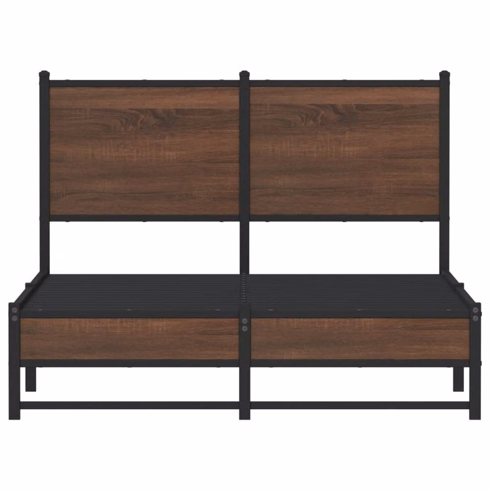 Berkfield Home Metal and Wood Bed Frame in Brown Oak, W/D/H: 120 x 200 x 91.5 cm – 4