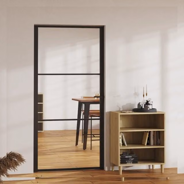 Berkfield Modern Interior Door with ESG Glass and Aluminium in Black, W: 102.5 cm, H: 201.5 cm