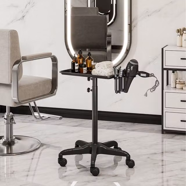 Livingandhome Adjustable Rolling Tray Trolley, Black