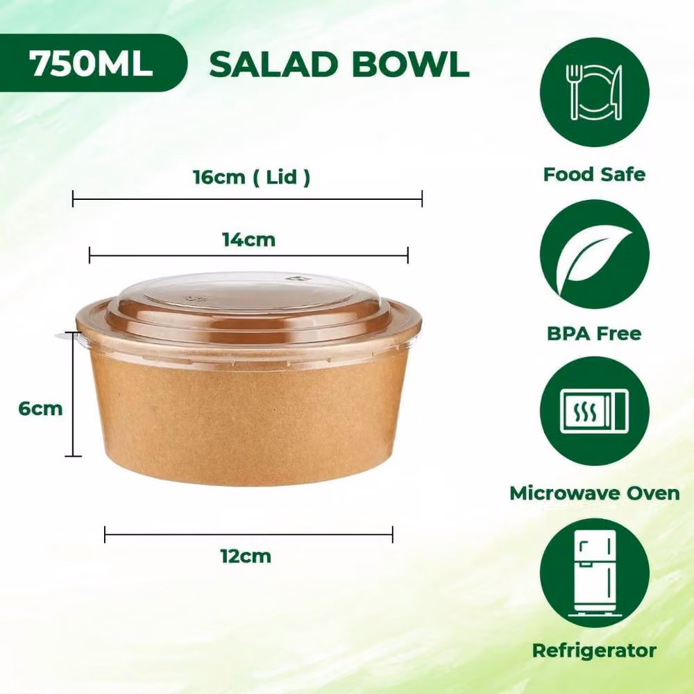 MANTRARAJ Disposable Kraft Salad Takeaway Bowls with Lids, Brown, 750 ml, Pack of 300 – 3