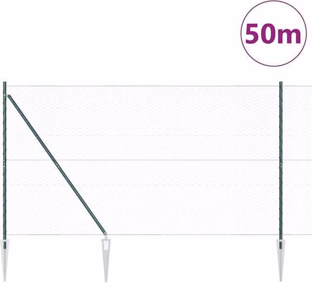 Berkfield Home Green Powder-Coated Steel Hexagon Fence, H: 150 cm x L: 50 m