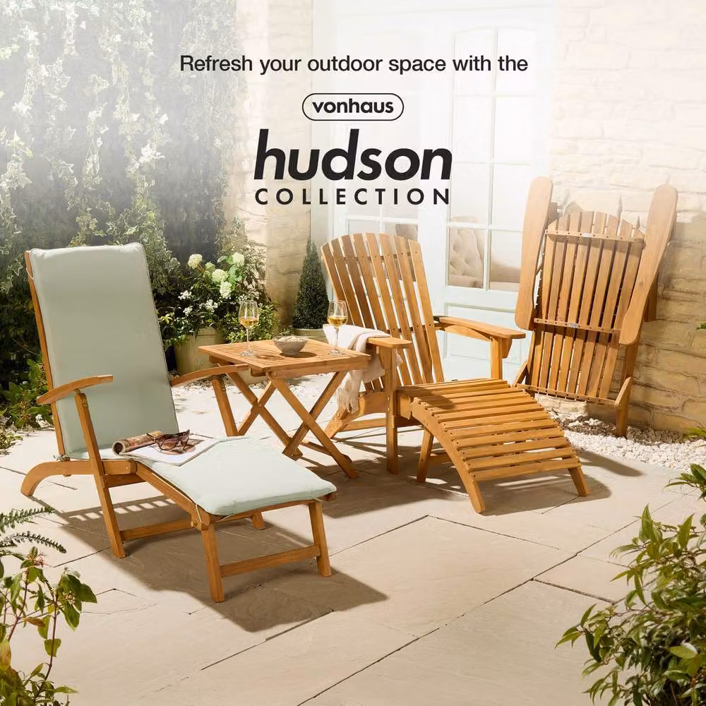 VonHaus Hudson Acacia Wood Folding Adirondack Garden Chair and Side Table Set in Brown – 6