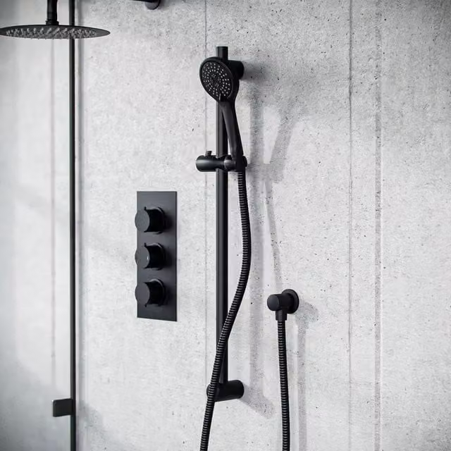 Nes Home Matte Black 2-Way Overhead Rainfall Shower and Handset Set with Concealed Thermostat Bar