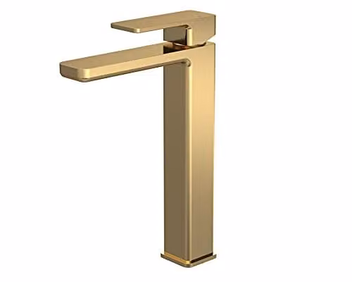 nuie WIN870 Windon Modern Bathroom Square High-Rise Mono Basin Mixer Tap with Single Lever Handle, Brushed Brass