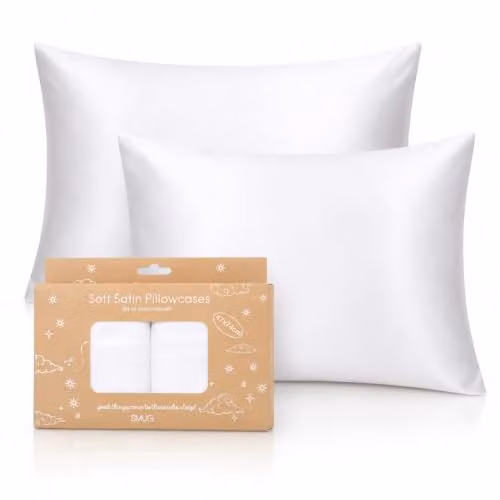 SMUG White Mako Satin Pillowcase Set of 2 with Envelope Closure