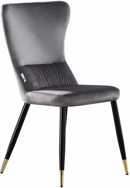 Life Interiors New York Modern Velvet Dining Chair in Grey with Black Metal Legs and Gold Tips