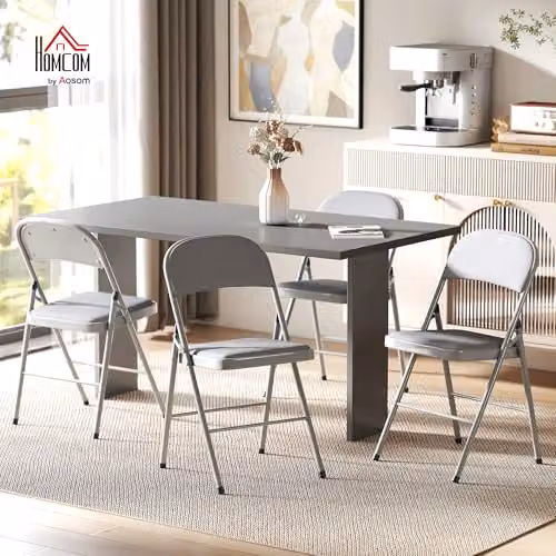 HOMCOM Set of 4 Metal Folding Chairs with Velvet Cushions in Light Grey – 2