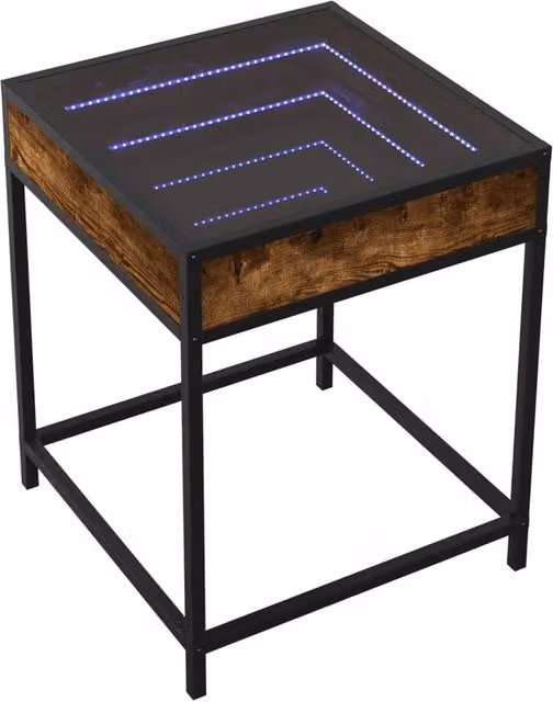 Berkfield Home Infinity LED Decorative Bedside Table in Smoked Oak Brown, W/D/H: 40 x 40 x 51 cm