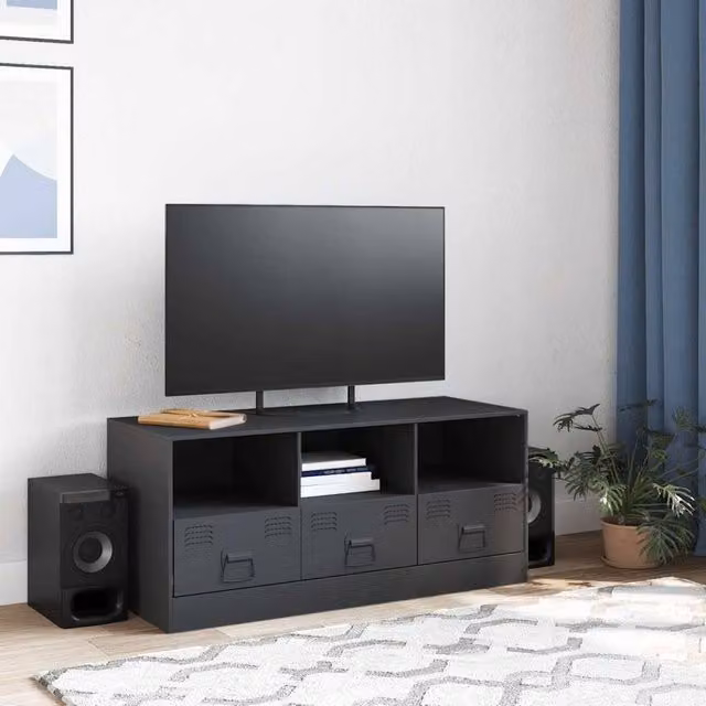 Berkfield Home Anthracite Steel TV Cabinet in Dark Grey W/D/H: 99 x 39 x 44 cm – 1