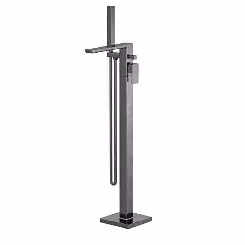 nuie WIN721 Windon Modern Floor Standing Bath and Shower Mixer Tap with Kit, Brushed Pewter