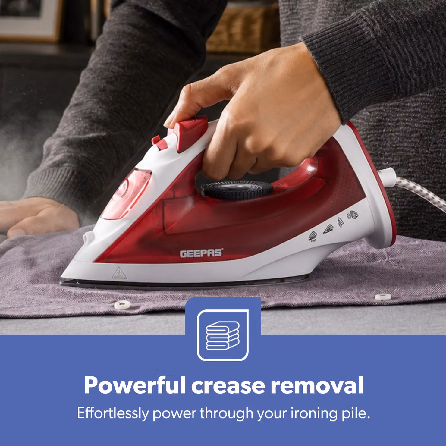 Geepas 1800W Steam Iron with Non-Stick Soleplate and Vertical Steam in Red – 3