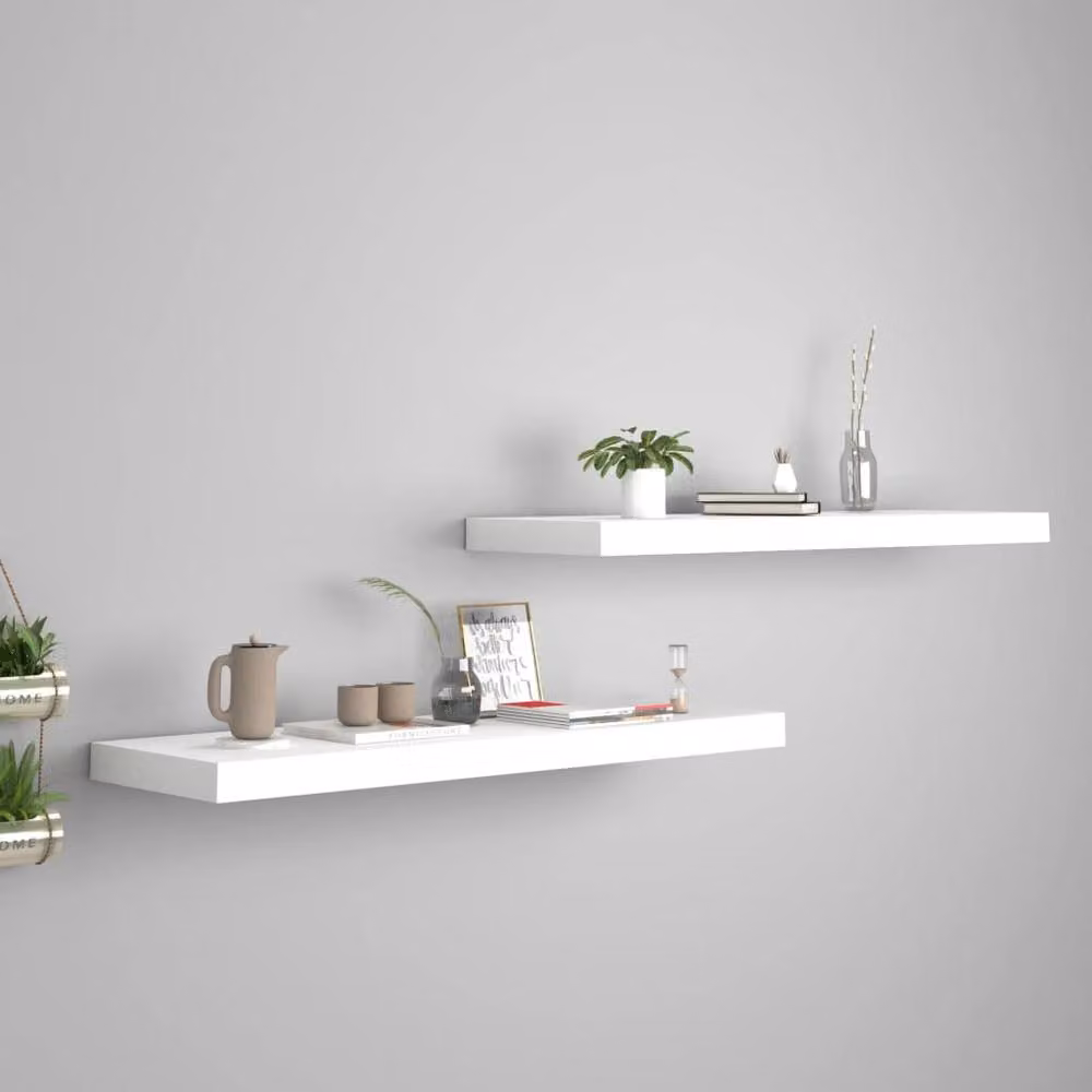 Berkfield Home Durable Floating Wall Shelves, 2 Pack, White, W: 80 cm, D: 23.5 cm, H: 3.8 cm – 2