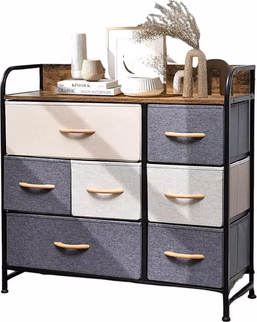Furnold Wide 5 Fabric Drawer Bedroom Dresser in Brown