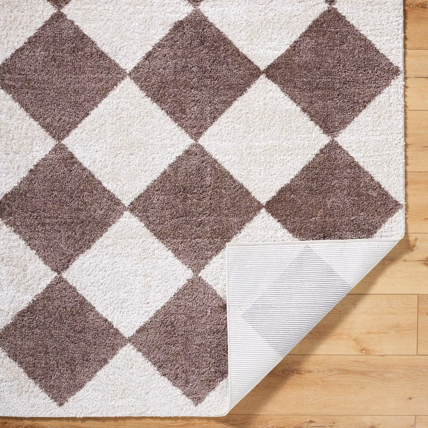 Livabliss Fossay Diamond Pattern High Pile Washable Shag Rug in Dark Brown, W: 140 cm, L: 200 cm – 4
