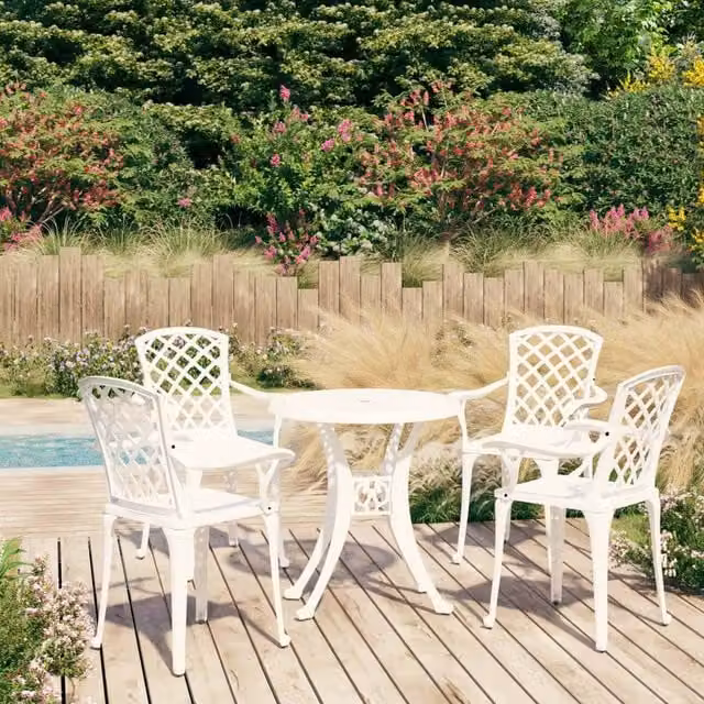 Berkfield Home 5 Piece Cast Aluminium Bistro Set in White