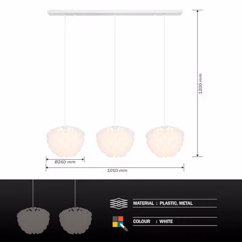 Globo Lighting Modern White Metal Pendant Light for Kitchen and Dining Rooms – 3