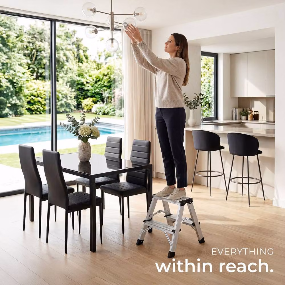 tectake Double-Sided Aluminium Step Ladder with Non-Slip Rubber Feet in Silver – 4