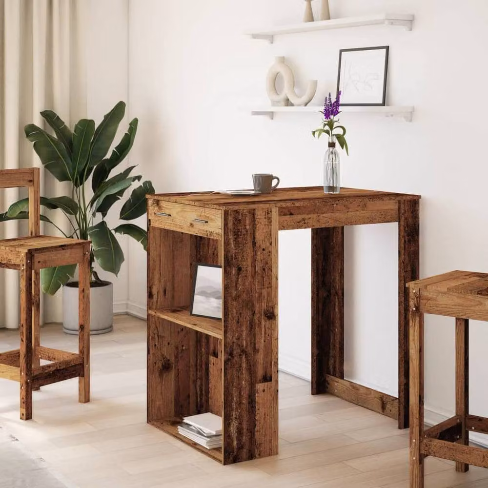 Berkfield Home Bar Table in Brown Old Wood, W/D/H: 102 x 70 x 103.5 cm – 3