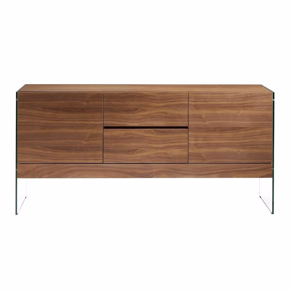 Angel Cerda Walnut Sideboard in Brown with Tempered Glass Legs, W: 180 cm, D: 45 cm, H: 85 cm – 2
