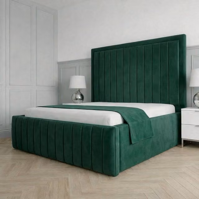 Living Comfort Bedz Sovereign Green Velvet Upholstered Gas Lift Storage Bed with 48 Inch Headboard, W/D/H: 180 x 200 cm – 1