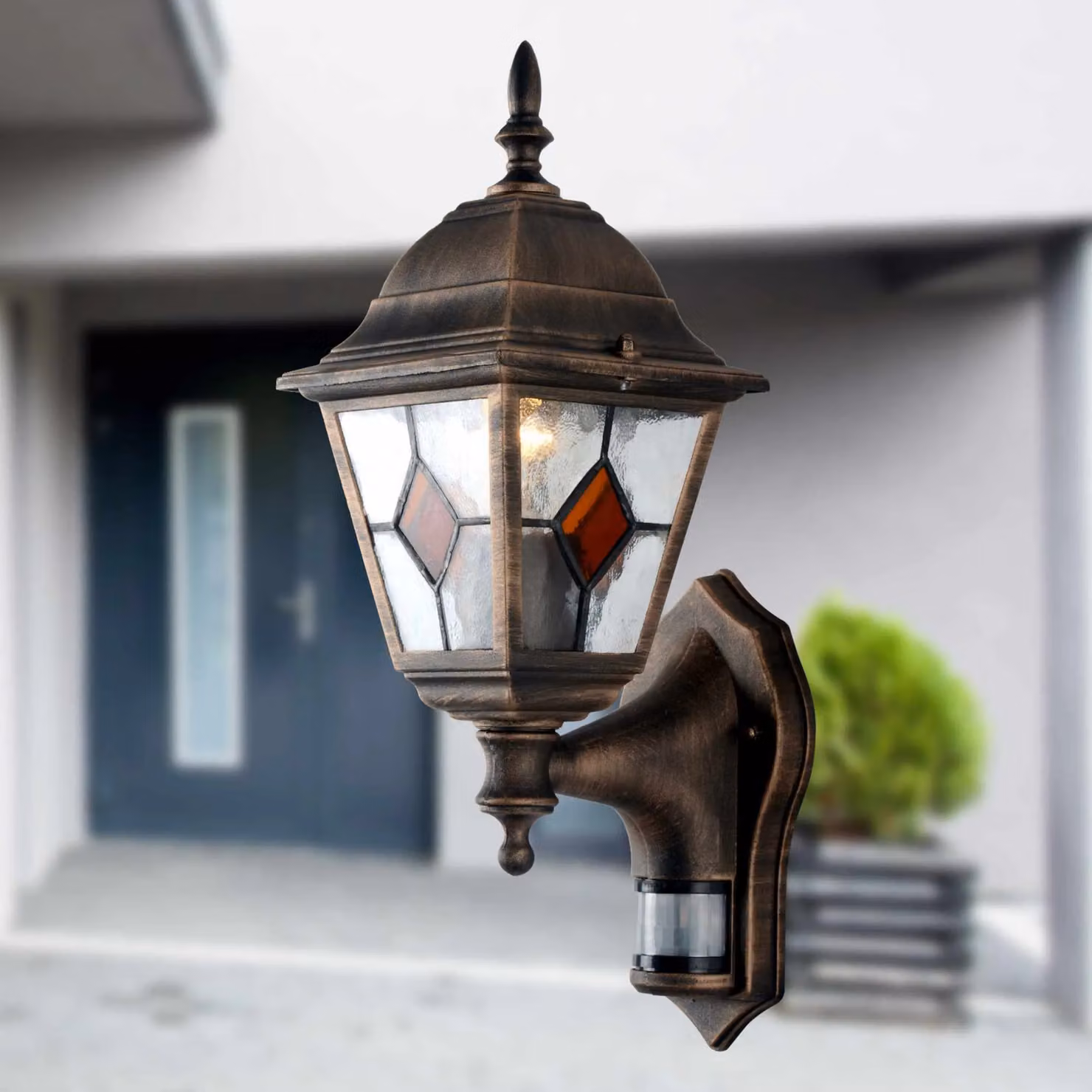 First Choice Lighting Morecambe Set of 2 Outdoor Wall Lanterns in Black and Brushed Gold with PIR Motion Sensor and Timer – 4