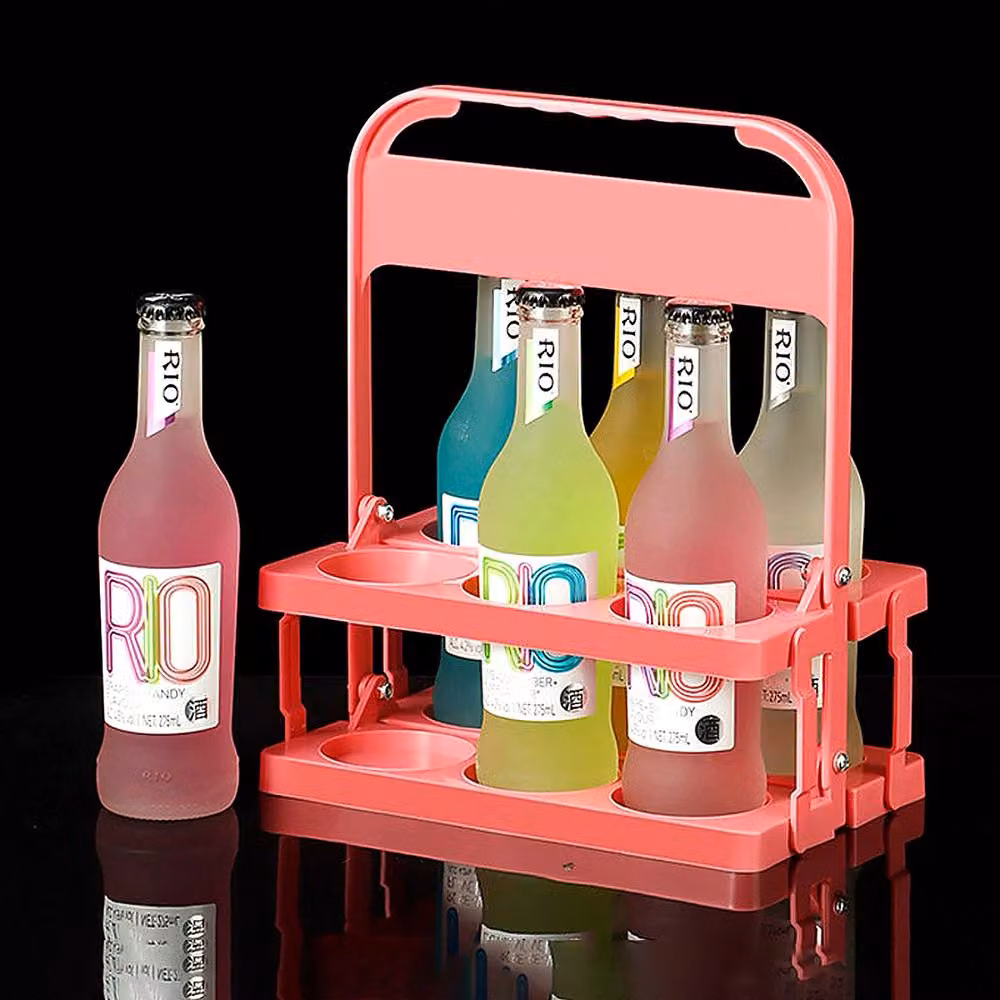 YnysTec Foldable Plastic Drink Bottle Carrier Crate with 6 Holes, Pink, Medium – 3