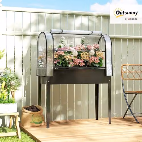 Outsunny Raised Garden Bed with Flip-Top Cover in Black – 2
