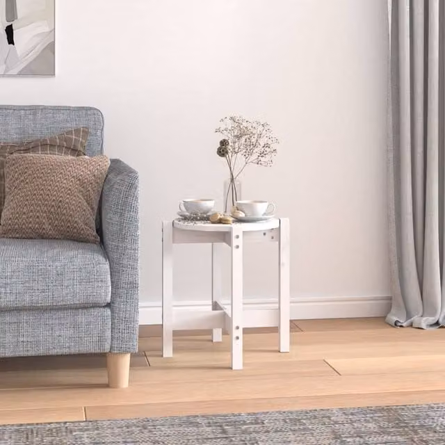 Berkfield Home Round White Solid Pine Wood Coffee Table, Diameter: 42.5 cm, Height: 45 cm