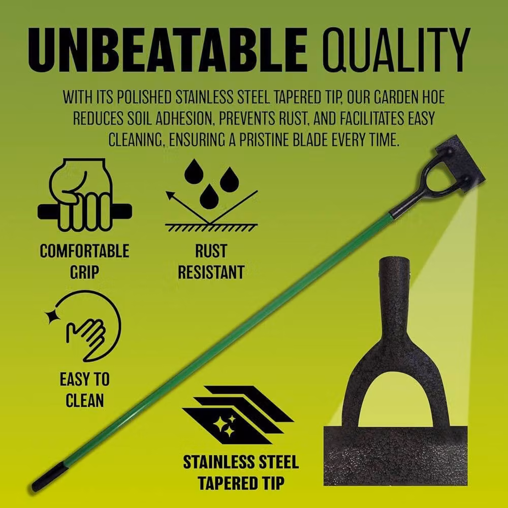 BARGAINS-GALORE 2 Piece Green Garden Lawn Rake and Dutch Hoe Set with Stainless Steel Tines – 3
