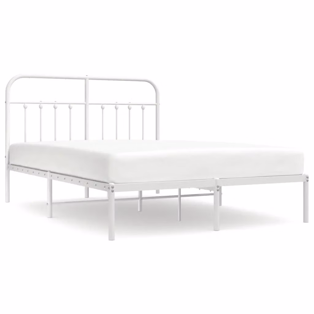 Berkfield Home Metal Bed Frame with Headboard, White, W: 140 cm, L: 200 cm – 2