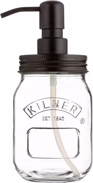 Kilner Liquid Soap and Lotion Dispenser, 500ml, Clear and Black Glass with Stainless Steel Pump – 1