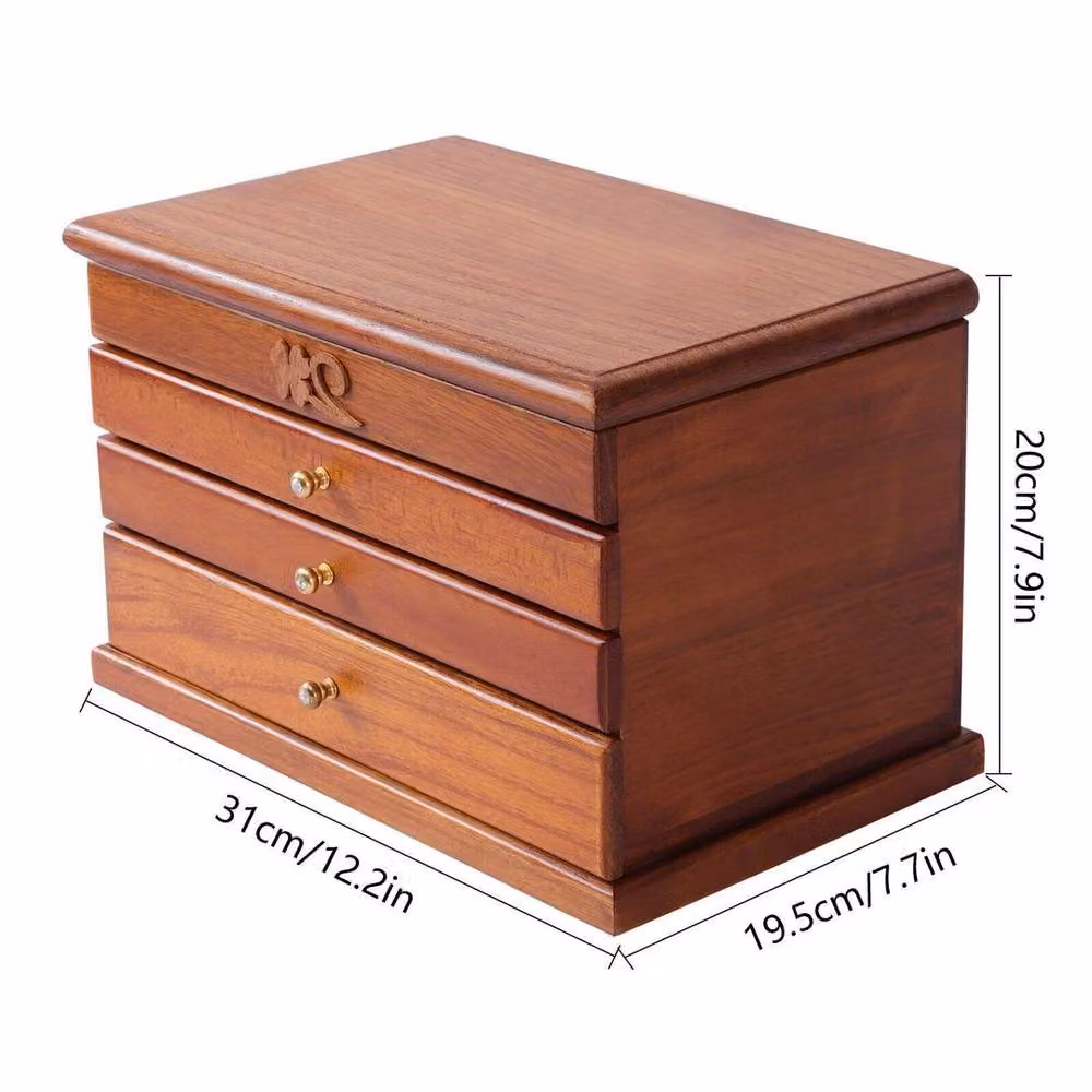 EONLION Large Capacity Wooden Jewelry Box and Organizer in Brown, W: 50.0 cm – 2