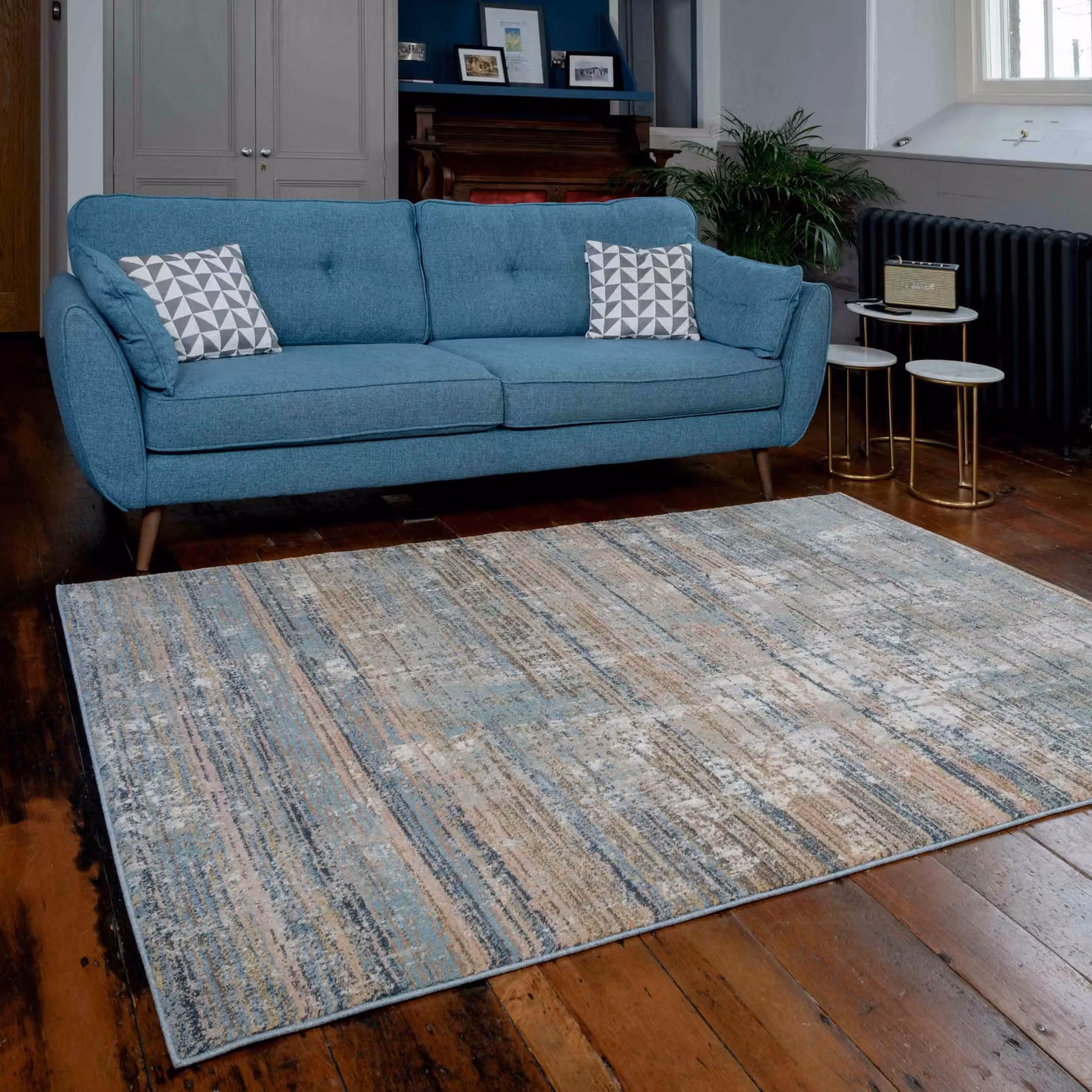 Kukoon Abstract Distressed Effect Area Rug in Beige and Blue, W: 190 cm, D: 280 cm – 2