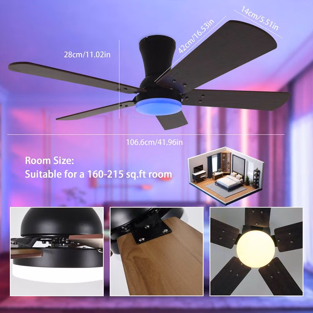 NIVOR Modern Dimmable LED Ceiling Fan with RGB Light and Remote Control in Brown – 2
