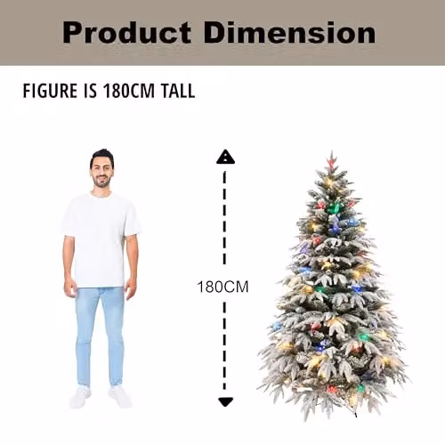 Shatchi Lapland Fir Pre-Lit Artificial Christmas Tree with Multicolour LEDs, Green, Height: 180 cm – 4