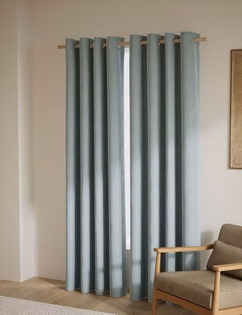 M&S Seafoam Velvet Eyelet Curtains, Thermal Insulating and Opaque