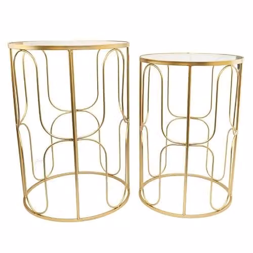 Madison & Mayfair Set of 2 Gold Modern Square Glass Top Nested Tables W/D/H: 43 x 43 x 61 cm and 43 x 43 x 43 cm – 1