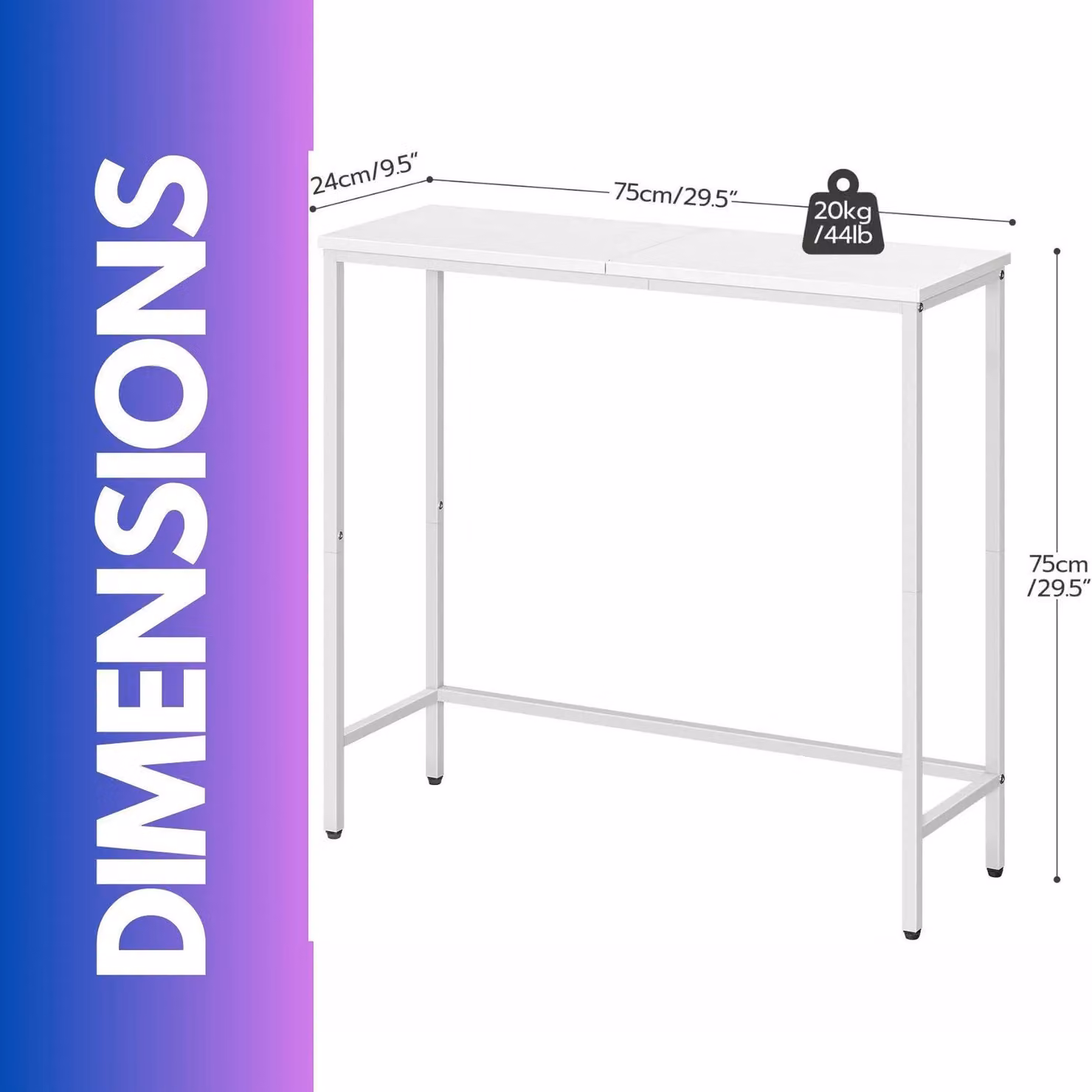 FURNOS Industrial Slim Console Table in White – 2