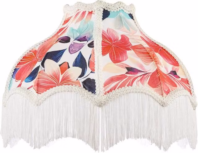 Happy Homewares Multi Coloured Vivid Floral Victorian Fabric Light Shade with White Trims, Diameter: 36 cm