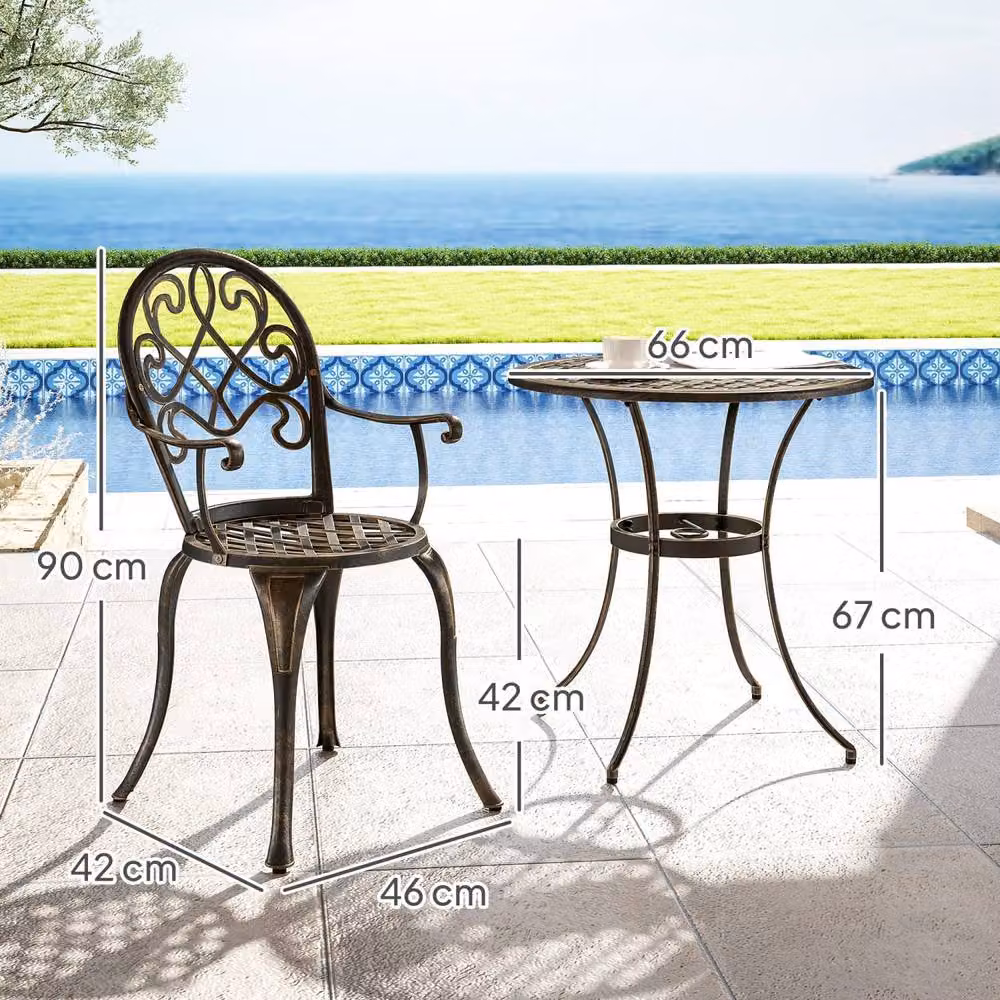 Wyld Haus Ziraro 3 Piece Garden Bistro Set in Bronze Tone Metal – 3